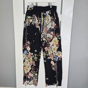 Elie Tahari Floral Ankle Pull-On Pants  Large Black Boho‎ AOP Travel Cottage